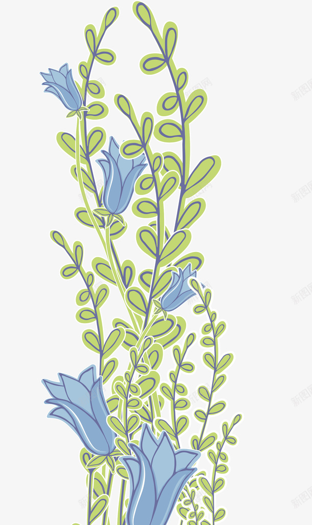 绿色叶子上的蓝色花朵png免抠素材_新图网 https://ixintu.com 叶子 手绘植物 植物 绿叶 绿植 花卉 花朵 蓝色花朵