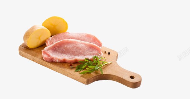 菜板上的肉png免抠素材_新图网 https://ixintu.com 产品实物 土豆 彩板 猪肉