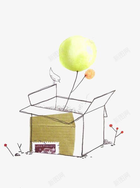卡通水彩纸箱png免抠素材_新图网 https://ixintu.com 卡通 手绘 插画 气球 水彩 箱子