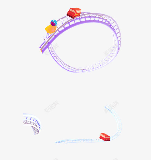 卡通过山车png免抠素材_新图网 https://ixintu.com 卡通 游乐场 玩耍 紫色的 红色的 轨道 过山车
