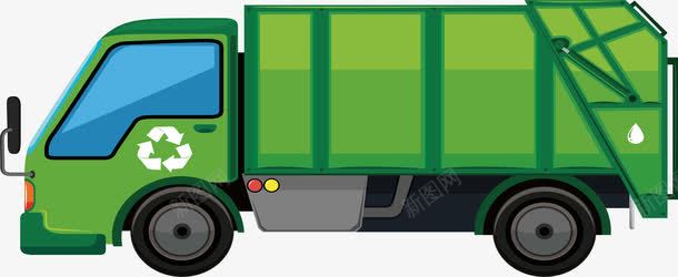 绿色垃圾处理车png免抠素材_新图网 https://ixintu.com 垃圾处理 垃圾车 扁平垃圾车 矢量素材 绿色
