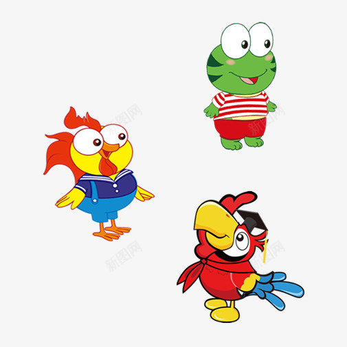 彩色的卡通动物png免抠素材_新图网 https://ixintu.com png图形 png装饰 动物 卡通 小青蛙 小鸡 装饰 鹦鹉