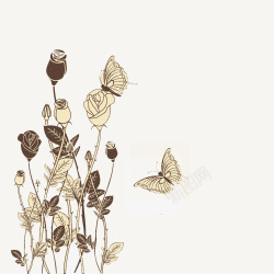素描花朵和蝴蝶素材