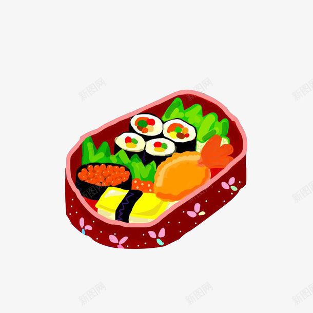 寿司盒饭png免抠素材_新图网 https://ixintu.com 卡通盒饭 寿司盒饭 漂亮 种类丰富 美味