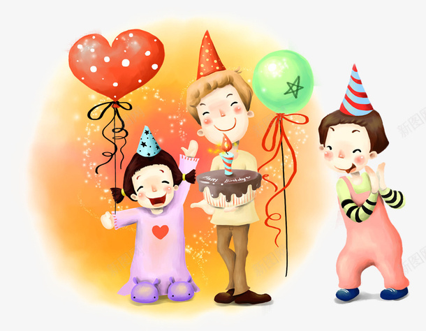 卡通手绘过生日的孩子png免抠素材_新图网 https://ixintu.com 创意 动漫动画 卡通手绘 开心的孩子 气球 简约 蛋糕
