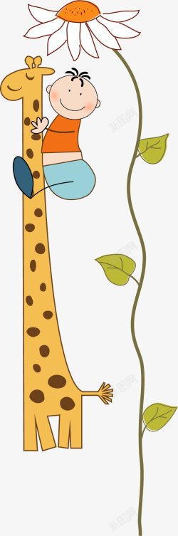 手绘儿童长颈鹿花朵图案矢量图素材
