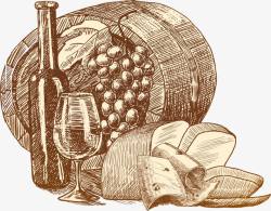 葡萄酒酿造手绘葡萄酒酿造矢量图高清图片