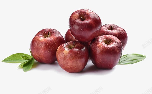 新鲜红色苹果png免抠素材_新图网 https://ixintu.com 水果 红色蛇果 绿色叶子 苹果 食物