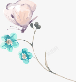 卡通手绘蓝色水彩花朵素材