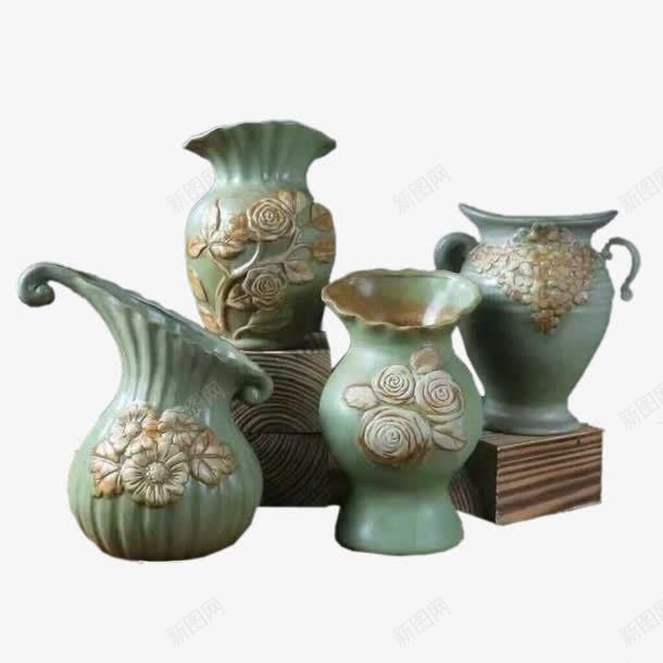绿色花瓶四件套png免抠素材_新图网 https://ixintu.com 小清新 欧式 瓷器 绿色 花瓶 装饰