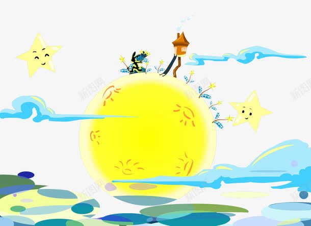 创意月亮png免抠素材_新图网 https://ixintu.com 中秋节 五角星 创意 卡通 唯美 手绘 月亮 金色