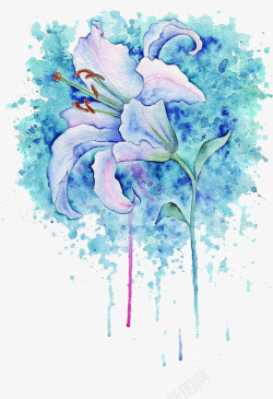 蓝色水彩花卉插画艺术素材