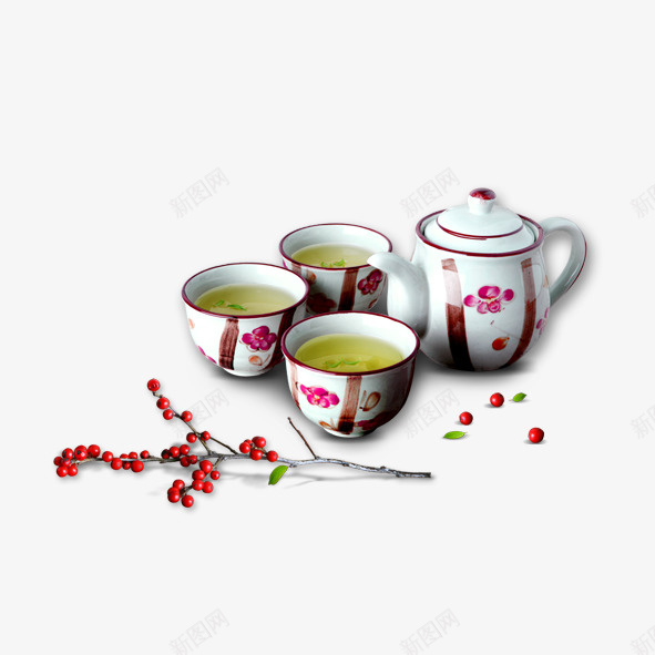 茶碗psd免抠素材_新图网 https://ixintu.com 红色 茶具 茶壶