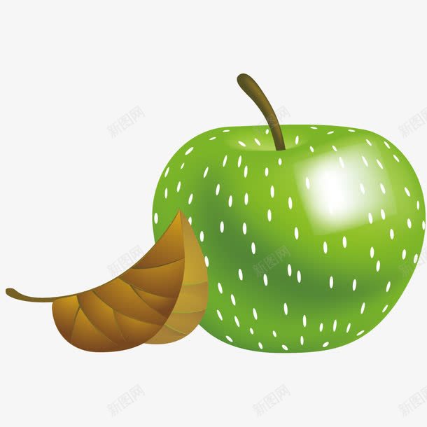 水果青苹果png免抠素材_新图网 https://ixintu.com 手绘 果子 果实 树叶 绿色 食物