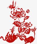 中国风红色花纹剪纸素材