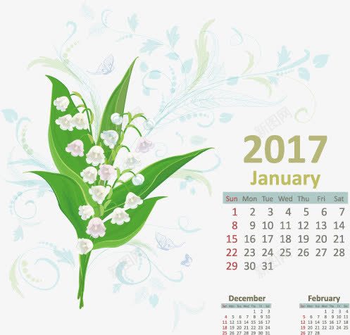 万年历1月png免抠素材_新图网 https://ixintu.com 台历 月份 植物 清晰 花朵
