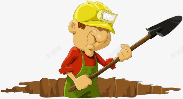 拿着铁锹的工人png免抠素材_新图网 https://ixintu.com 土坑 工人 挖坑 铁锹