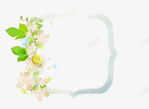 白色边框绿色叶子白色花朵png免抠素材_新图网 https://ixintu.com 叶子 白色 绿色 花朵 边框