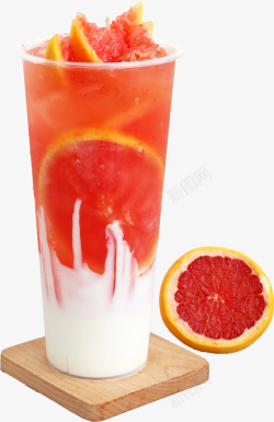 仙草蜜柚爆酸奶水果茶高清图片