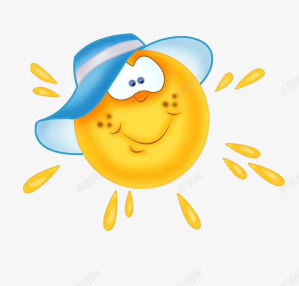 戴帽子的太阳png免抠素材_新图网 https://ixintu.com 卡通 太阳 帽子 手绘 白色 眼睛 简图 蓝色 黄色