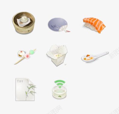 古典中国风烹饪食物图标图标