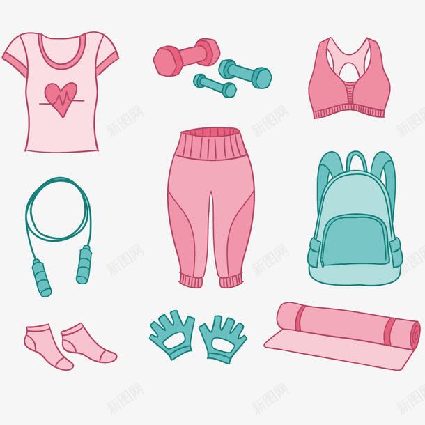 女子手绘健身器材png免抠素材_新图网 https://ixintu.com 健身器材 女子 粉色 蓝色 运动