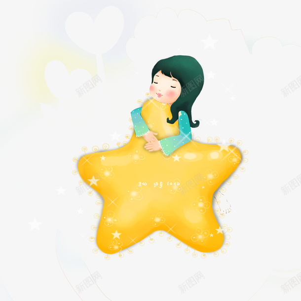 抱着星星的女孩psd免抠素材_新图网 https://ixintu.com 儿童节素材 卡通元素 女孩 星星