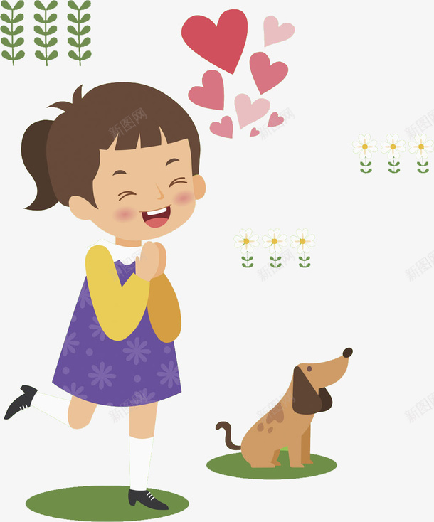 开心的女孩png免抠素材_新图网 https://ixintu.com 卡通 可爱的 女孩 小狗 插图 爱心 高兴地