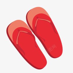 一双红色手绘的拖鞋素材