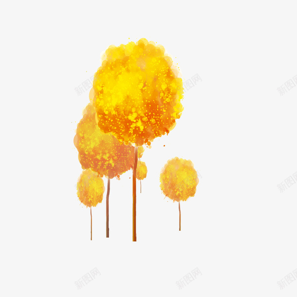 黄色的树png免抠素材_新图网 https://ixintu.com 手绘小树 树 矢量装饰 装饰 黄色的树