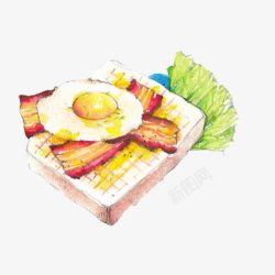 培根鸡蛋面包手绘画片素材