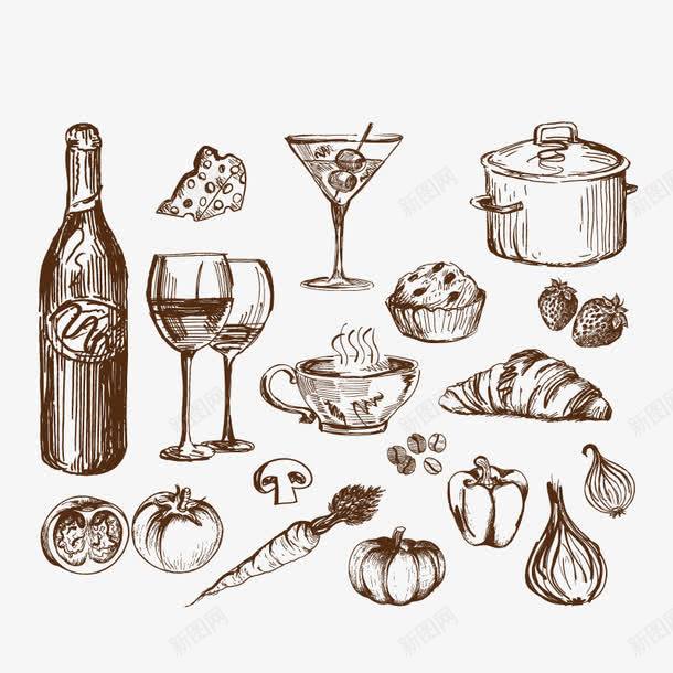 手绘红酒png免抠素材_新图网 https://ixintu.com 面包 食物 高清