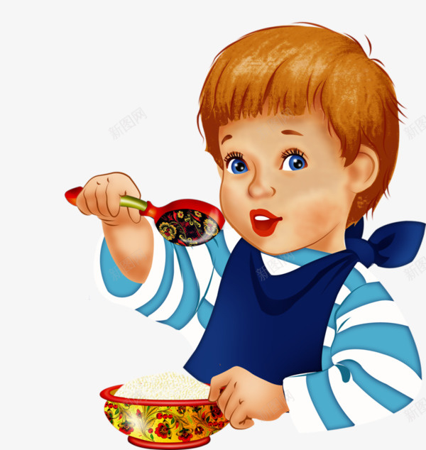 卡通吃饭小男孩png免抠素材_新图网 https://ixintu.com 勺子 卡通 吃饭 男孩 米饭