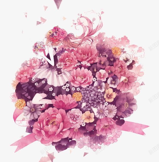 一个被鲜花簇拥的花仙子png免抠素材_新图网 https://ixintu.com 仙女 童话 粉色 花仙子 花朵