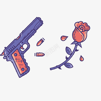 枪和子弹和玫瑰psd免抠素材_新图网 https://ixintu.com 子弹 子弹卡通 枪 玫瑰 紫色 花朵