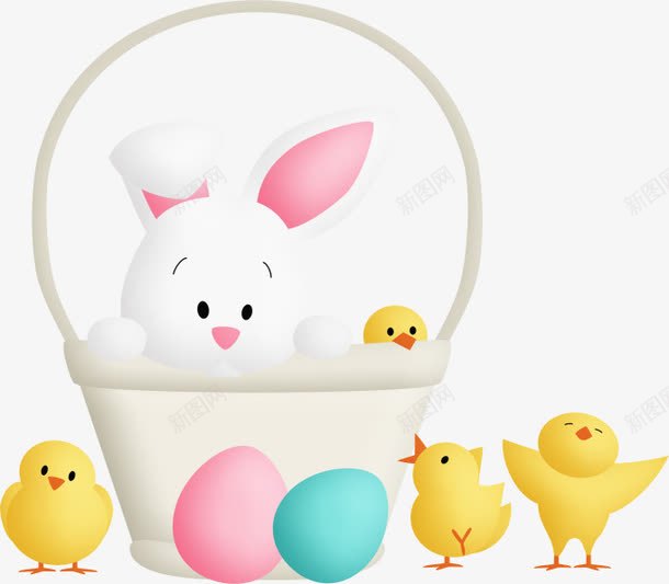 小白兔和小鸡png免抠素材_新图网 https://ixintu.com 小鸡 手绘 白兔 篮子 篮子里的鸡蛋 鸡蛋