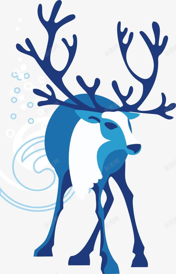 蓝色小鹿png免抠素材_新图网 https://ixintu.com 卡通 可爱 小鹿 手绘 水彩 耳朵 蓝色 鹿角