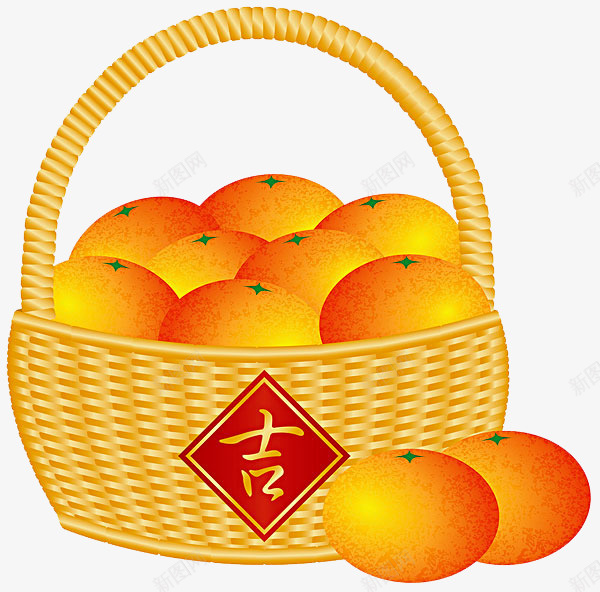 卡通篮子里的水果png免抠素材_新图网 https://ixintu.com 卡通 橙子 水果 篮子里的 编制篮子 金色字体