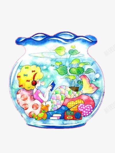 浴缸里的世界png免抠素材_新图网 https://ixintu.com 小女孩 彩色 美人鱼 鱼缸