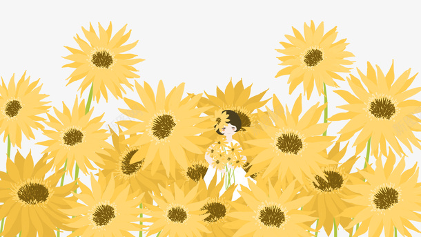 卡通手绘向日葵花丛里的女孩psd免抠素材_新图网 https://ixintu.com 免抠花朵 卡通 向日葵 手绘 花丛里的女孩 黄色的向日葵