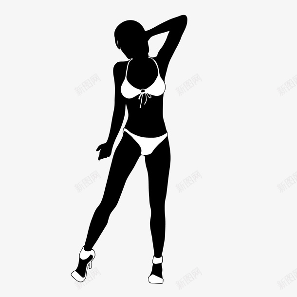 穿白色比基尼的女人图标png_新图网 https://ixintu.com 剪影 动作 女人 手绘 白色比基尼 白色高跟鞋 身材