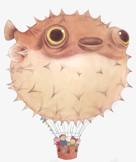 动物幻想png免抠素材_新图网 https://ixintu.com 儿童 刺激 刺鱼 动物 卡通 可爱 手绘 热气球