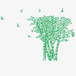 桦树手绘绿色白桦树矢量图高清图片