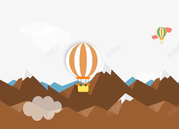 风景画psd免抠素材_新图网 https://ixintu.com 卡通小山丘 山丘 山峰 山插画 热气球