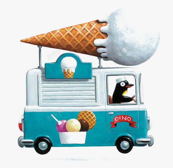 冰淇淋车png免抠素材_新图网 https://ixintu.com 冰淇淋 卡通 小吃车 开车 手绘 插画