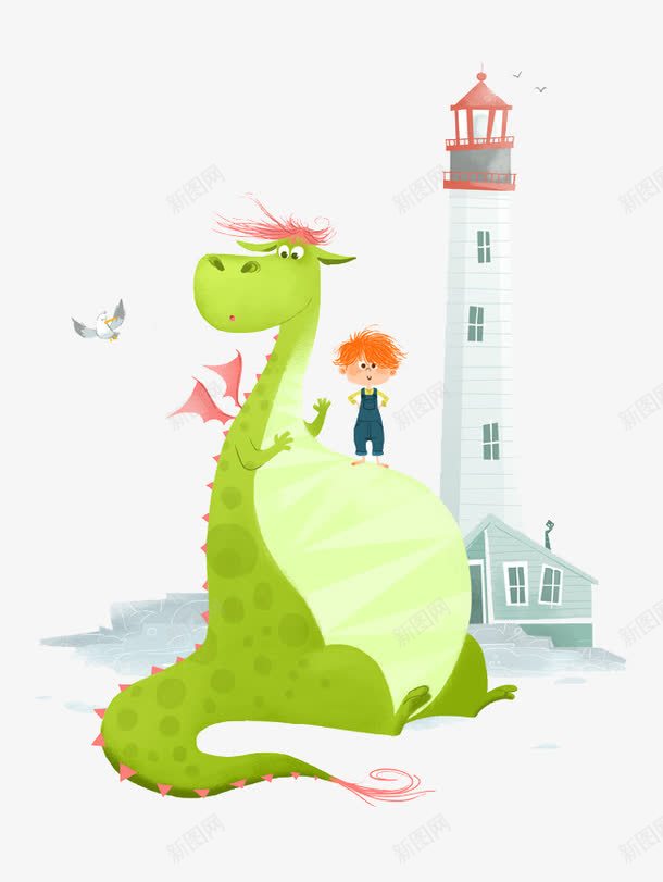 恐龙和小男孩png免抠素材_新图网 https://ixintu.com 儿童插画 卡通 卡通元素 小男孩 恐龙 故事插画