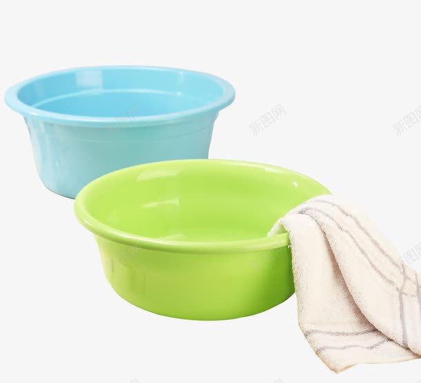 脸盆和毛巾png免抠素材_新图网 https://ixintu.com 产品实物 塑料 洗脸盆 绿色 蓝色