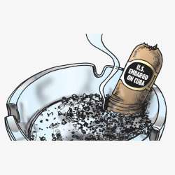 卡通手绘烟灰缸里熄灭的半截雪茄素材