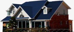 手绘扁平风格蓝色的屋顶别墅素材
