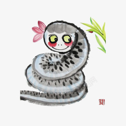 中国属相中国风水墨可爱的小蛇高清图片